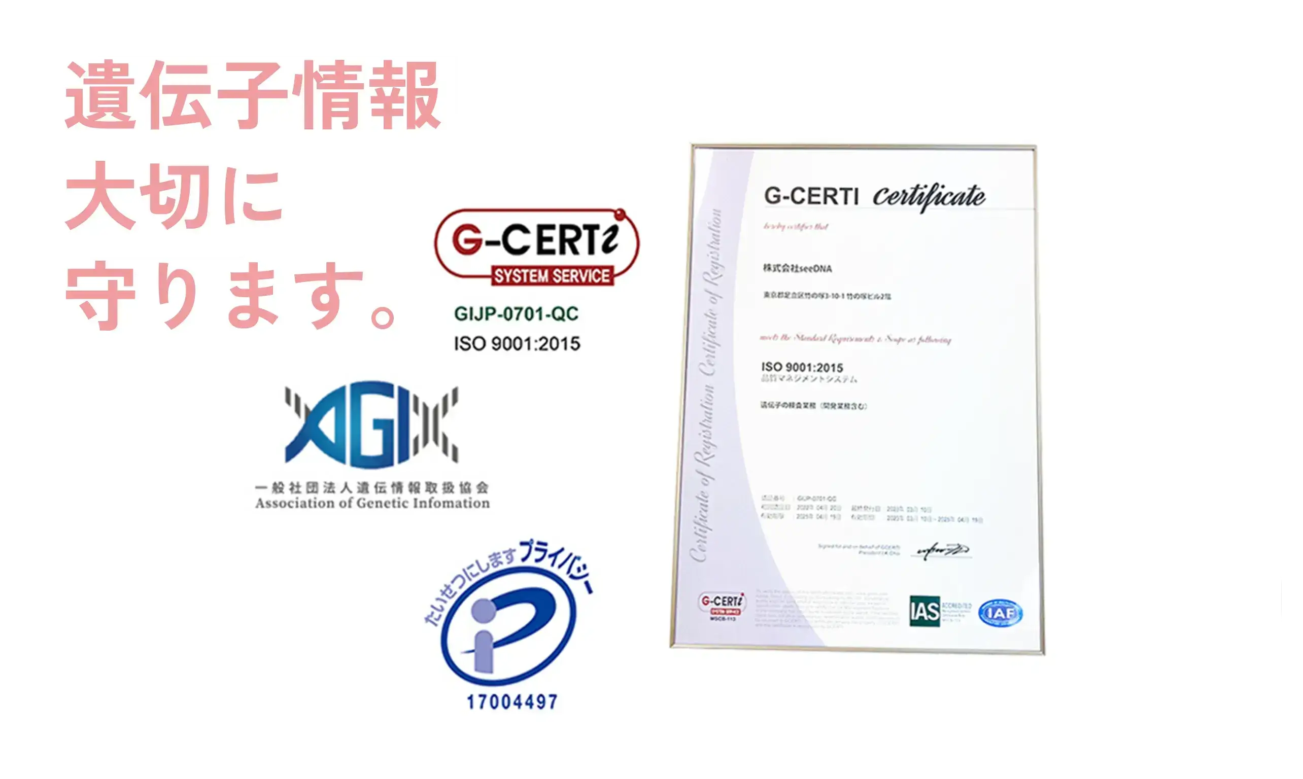 seeDNA Genetic Medical Institute is an ISO9001 certified DNA testing lab and Privacy Mark certified to protect customer information